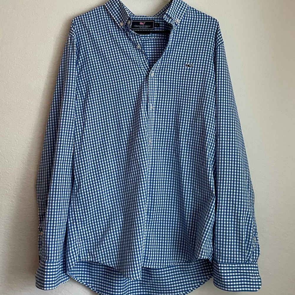 Blue Checkered Button Down Vineyard Vines - image 2